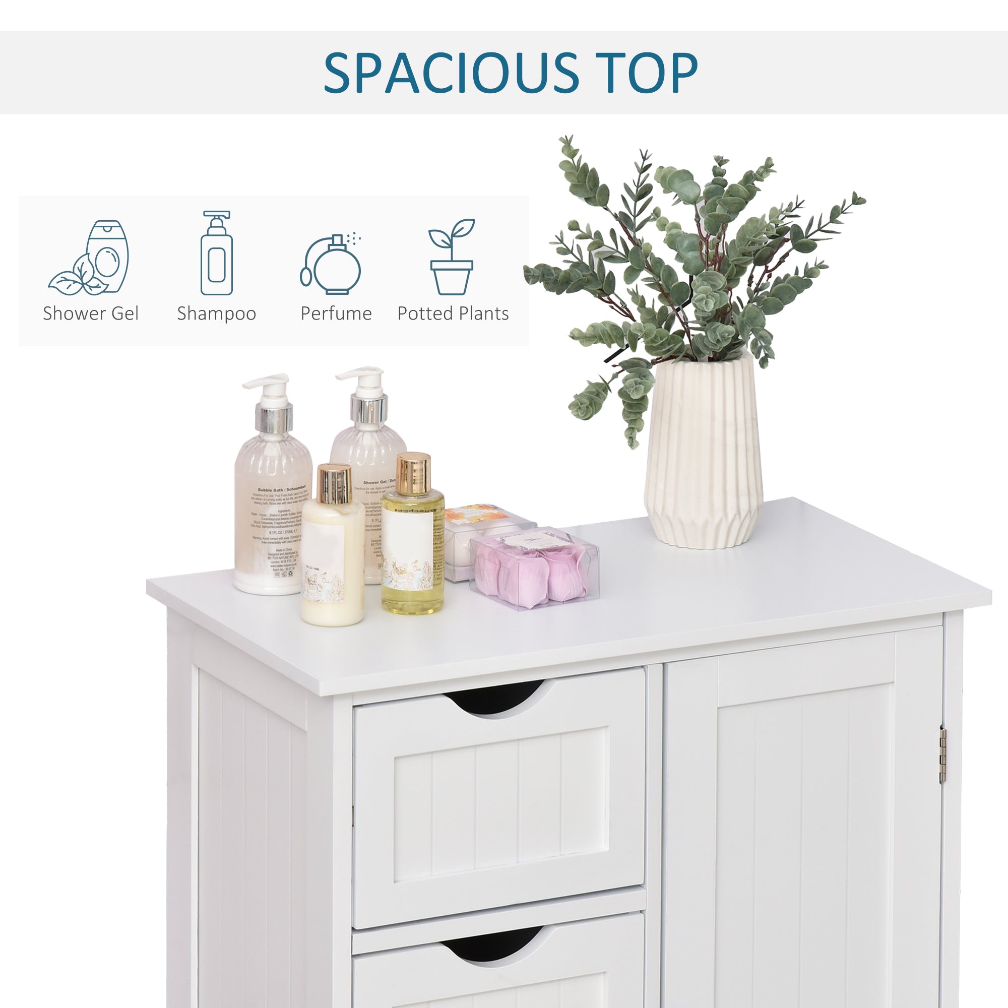 Bathroom Auxiliary Cabinet with Door 4 Drawers and Adjustable Shelf for Kitchen Living Room 56x30x83 cm White