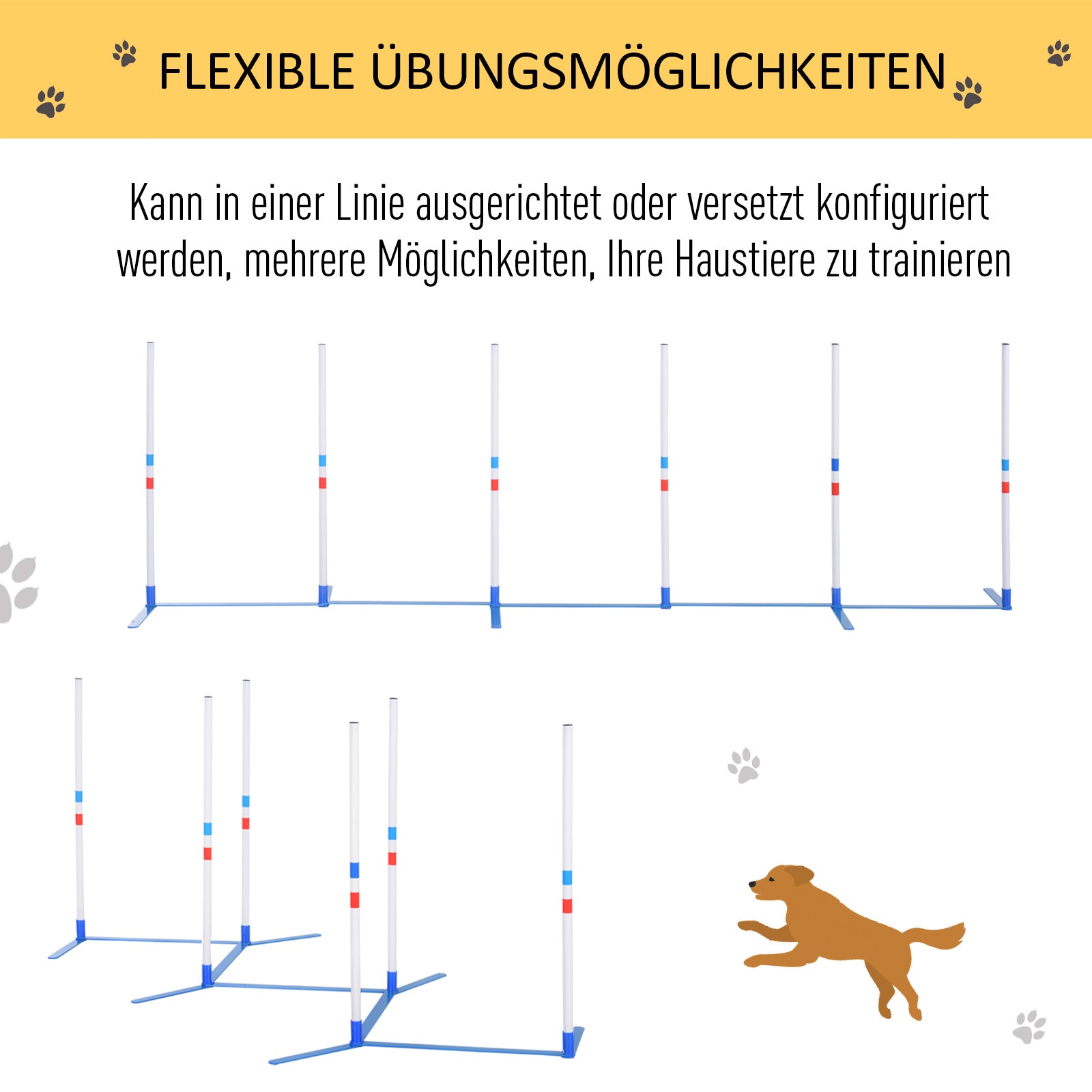 Agility Set Dogs 6-piece Agility Equipment for Dog Training foldable Pole Set with 6 Slalom Poles Carrying Bag Training Equipment Coordination Training Agility Set for Games Training