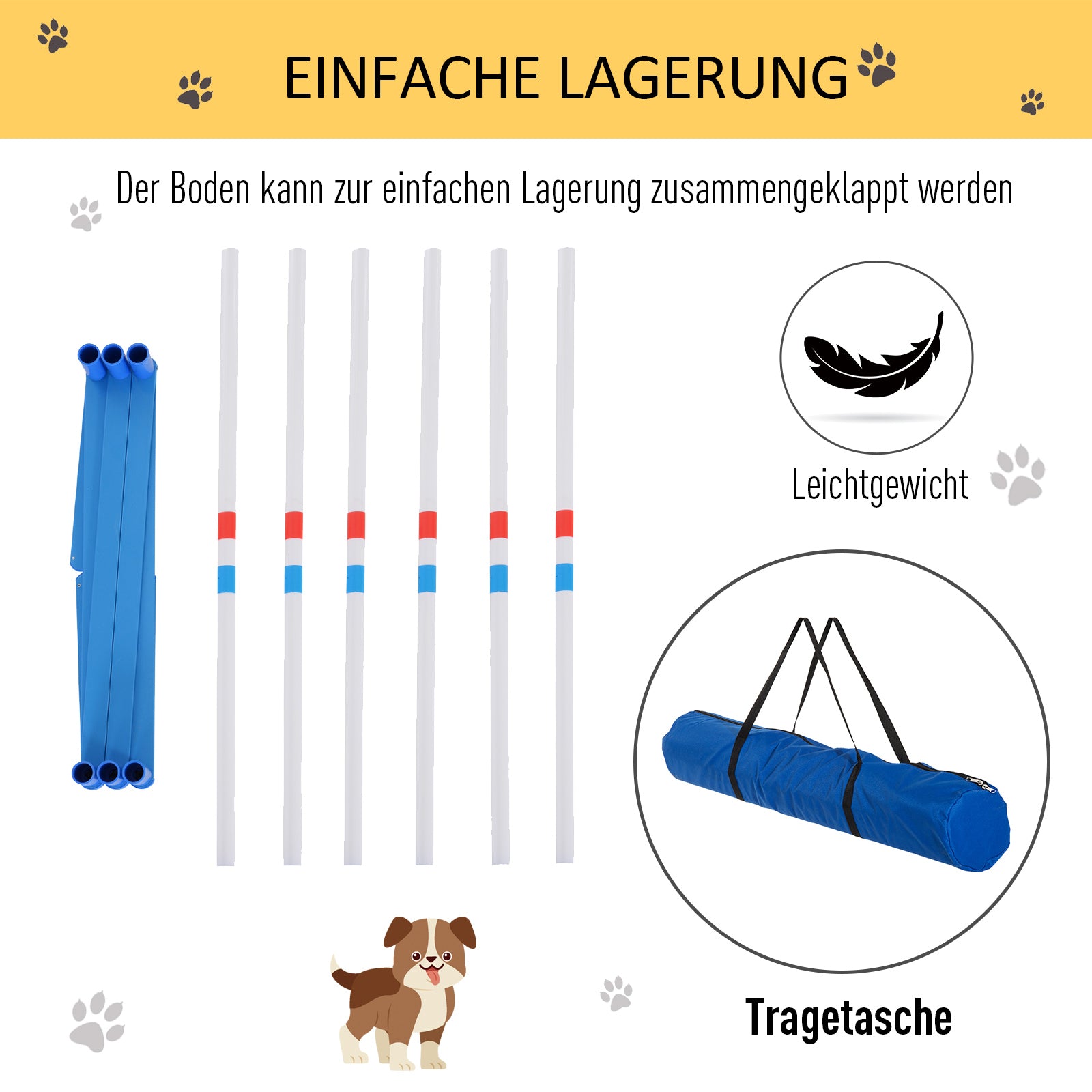 Agility Set Dogs 6-piece Agility Equipment for Dog Training foldable Pole Set with 6 Slalom Poles Carrying Bag Training Equipment Coordination Training Agility Set for Games Training