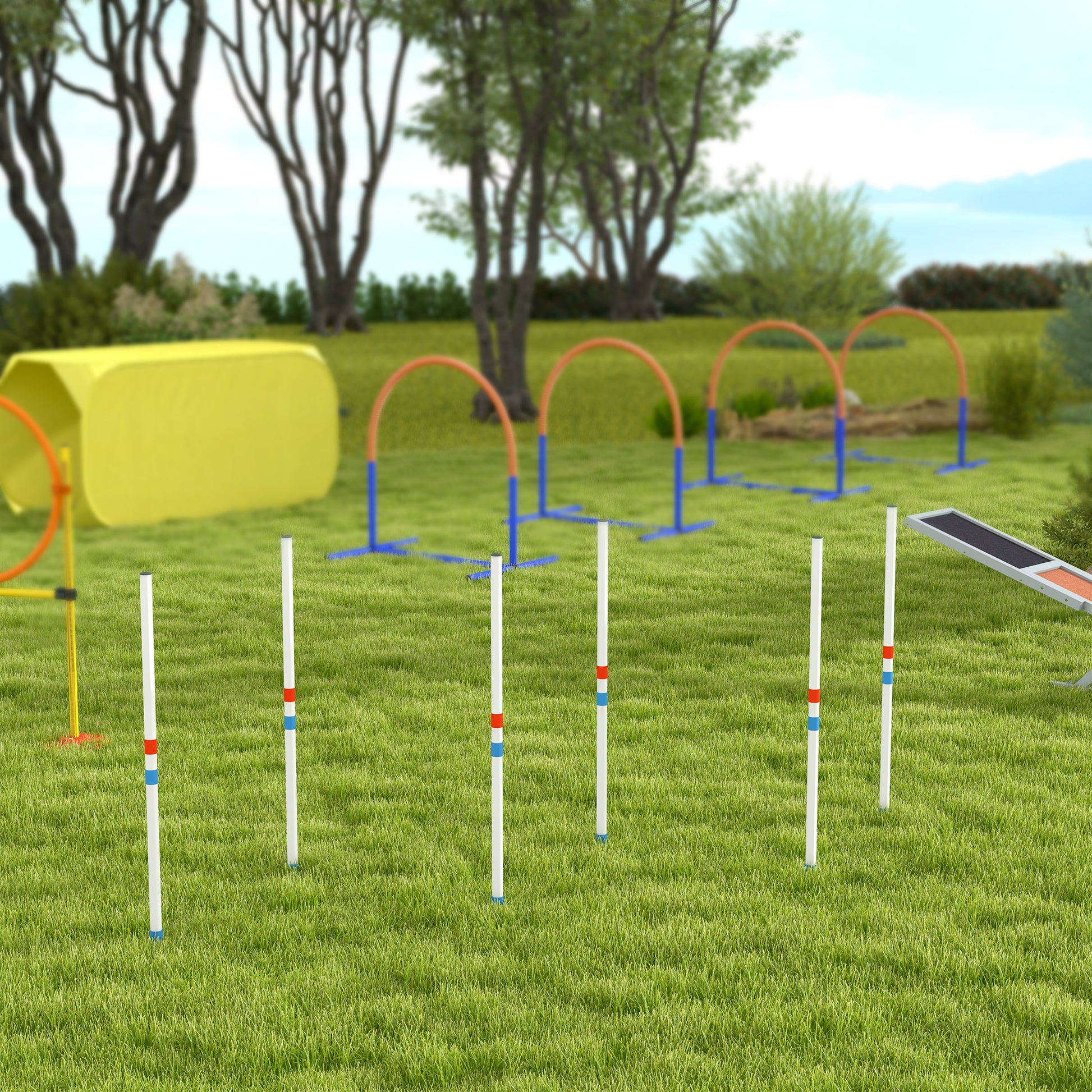 Agility Set Dogs 6-piece Agility Equipment for Dog Training foldable Pole Set with 6 Slalom Poles Carrying Bag Training Equipment Coordination Training Agility Set for Games Training