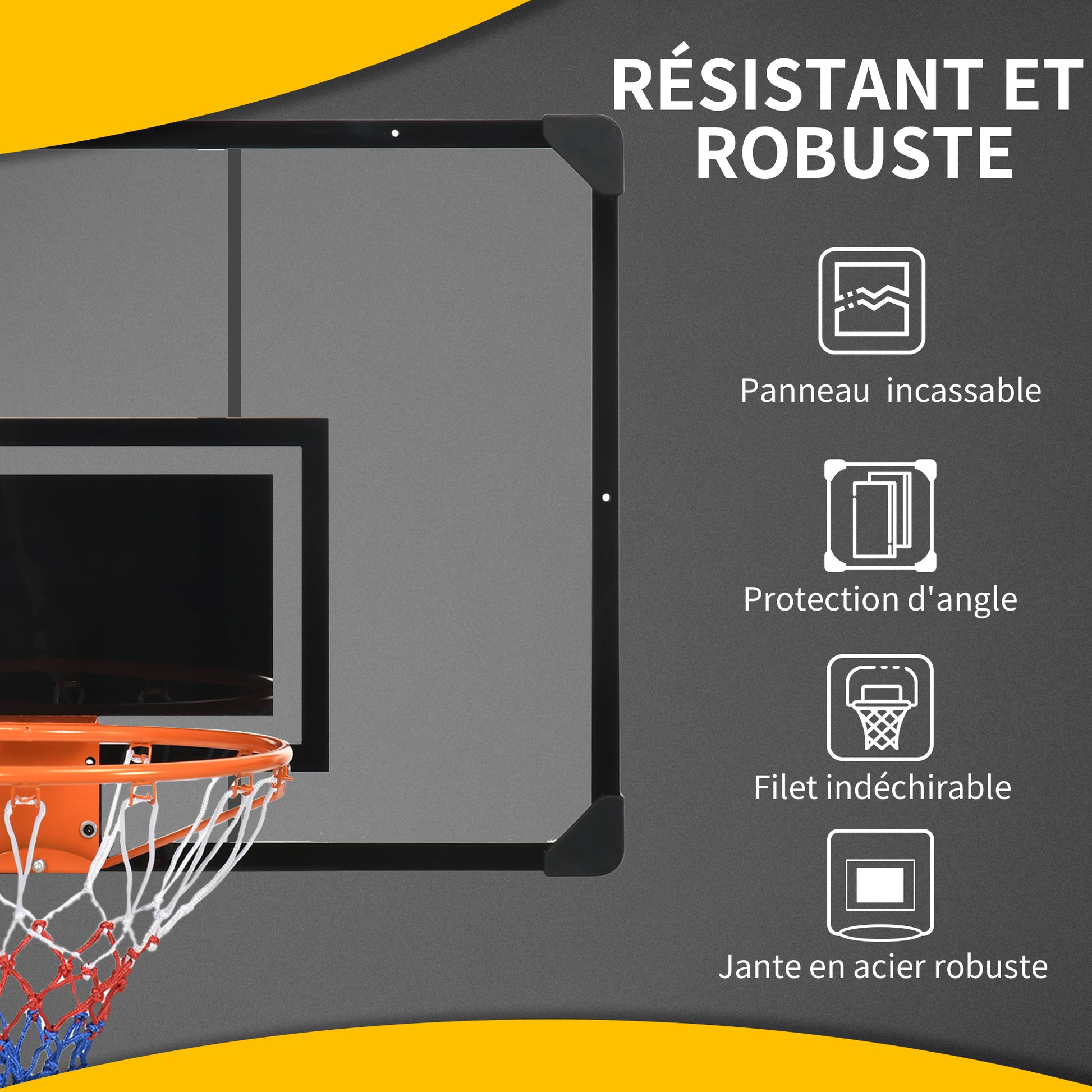 SPORTNOW Wall Mounted Basketball Hoop, Basketball Hoop, with Unbreakable Backboard, Steel Hoop and Tear-Resistant Net, Mounting Screws and Key, for Outdoor, Black, Clear, Orange