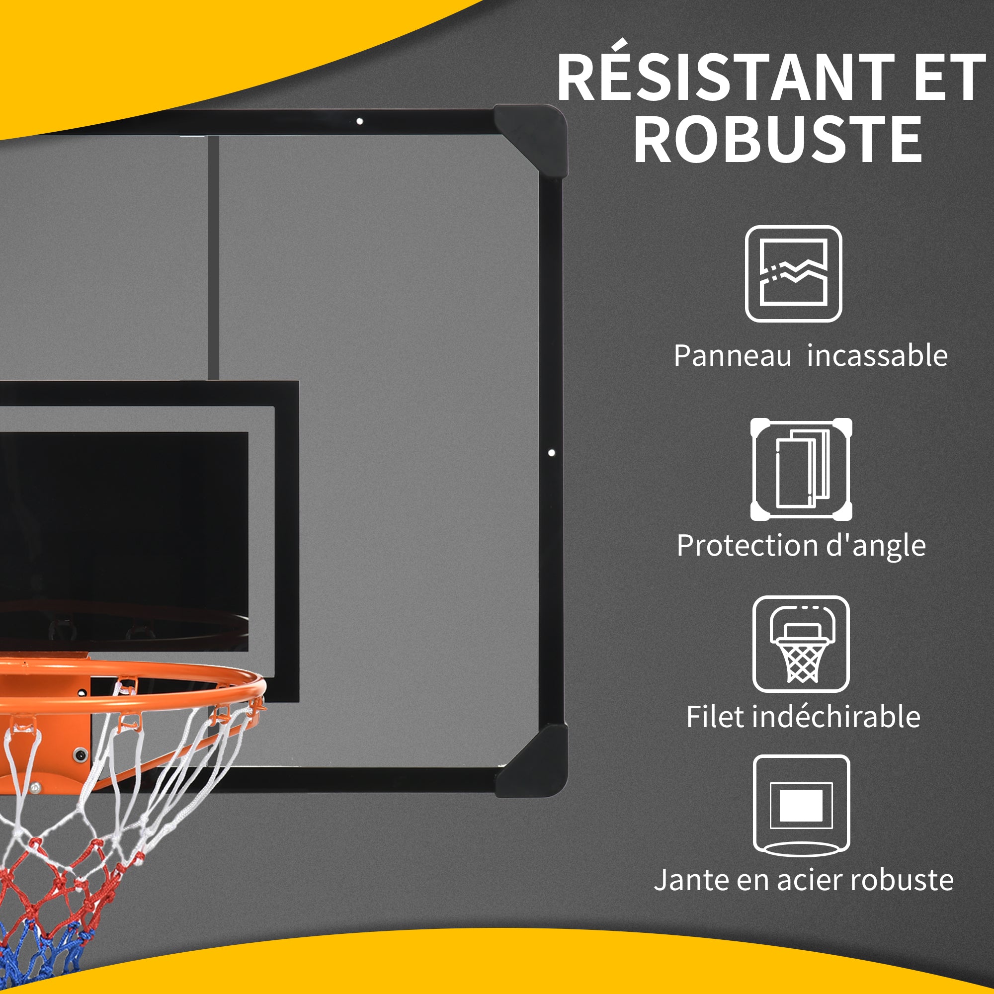 SPORTNOW Wall Mounted Basketball Hoop, Basketball Hoop, with Unbreakable Backboard, Steel Hoop and Tear-Resistant Net, Mounting Screws and Key, for Outdoor, Black, Clear, Orange
