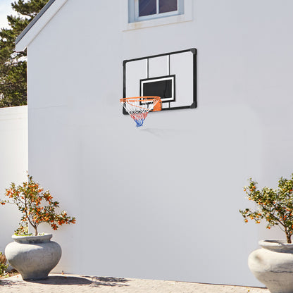 SPORTNOW Wall Mounted Basketball Hoop, Basketball Hoop, with Unbreakable Backboard, Steel Hoop and Tear-Resistant Net, Mounting Screws and Key, for Outdoor, Black, Clear, Orange
