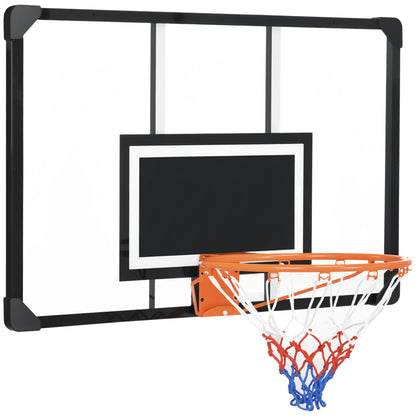 SPORTNOW Wall Mounted Basketball Hoop, Basketball Hoop, with Unbreakable Backboard, Steel Hoop and Tear-Resistant Net, Mounting Screws and Key, for Outdoor, Black, Clear, Orange