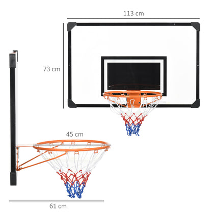 SPORTNOW Wall Mounted Basketball Hoop, Basketball Hoop, with Unbreakable Backboard, Steel Hoop and Tear-Resistant Net, Mounting Screws and Key, for Outdoor, Black, Clear, Orange