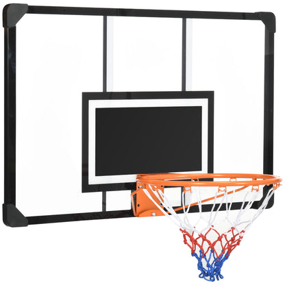 SPORTNOW Wall Mounted Basketball Hoop, Basketball Hoop, with Unbreakable Backboard, Steel Hoop and Tear-Resistant Net, Mounting Screws and Key, for Outdoor, Black, Clear, Orange