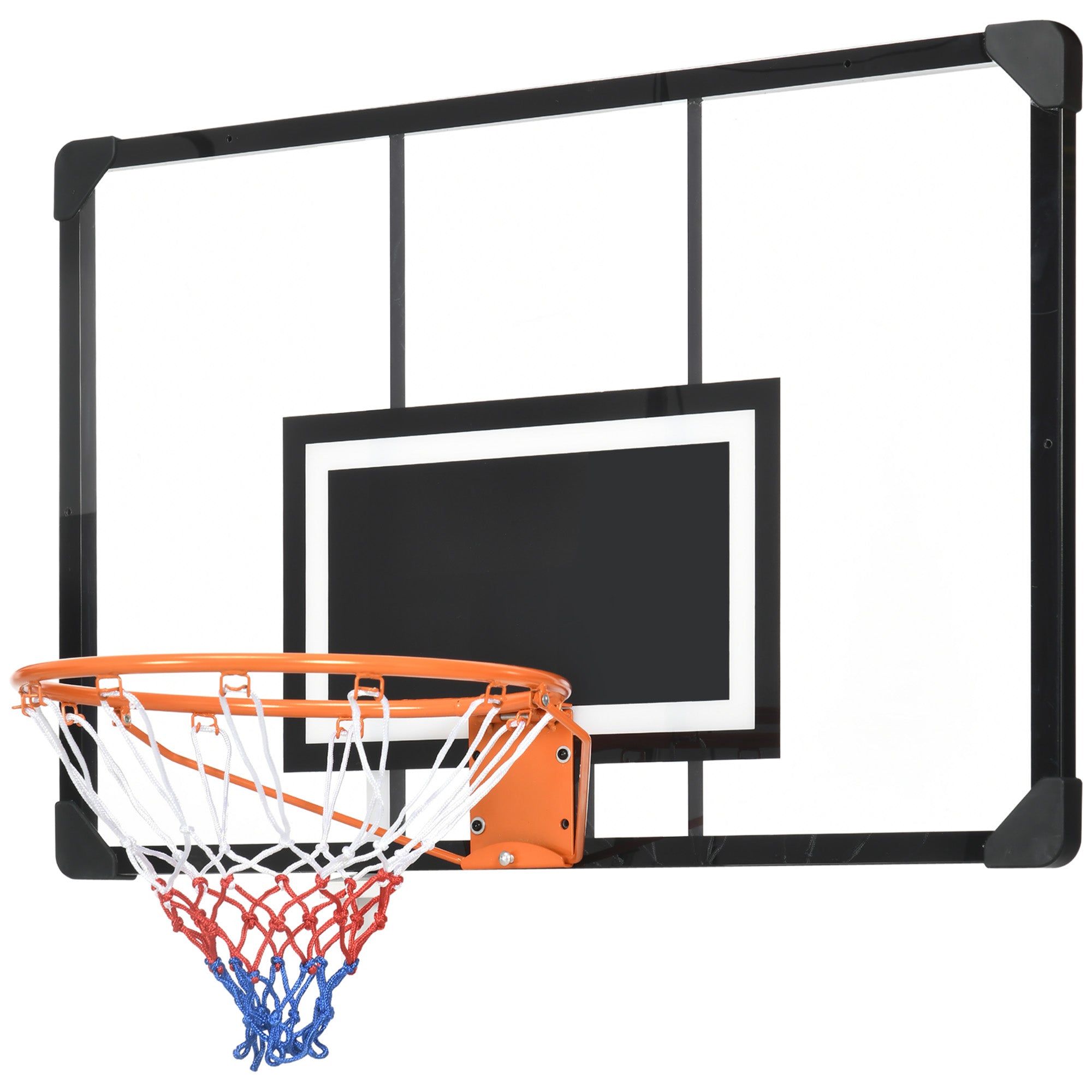 SPORTNOW Wall Mounted Basketball Hoop, Basketball Hoop, with Unbreakable Backboard, Steel Hoop and Tear-Resistant Net, Mounting Screws and Key, for Outdoor, Black, Clear, Orange