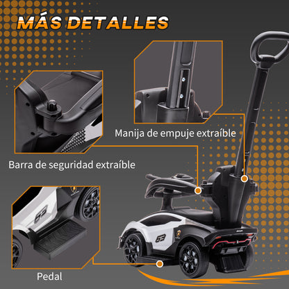 2 in 1 Lamborghini Essenza SCV12 Push Along Car for Kids 12-36 Months Walker Pusher with Horn Removable Push Handle and Safety Guardrail 86.5x40x89.5 cm White and Black