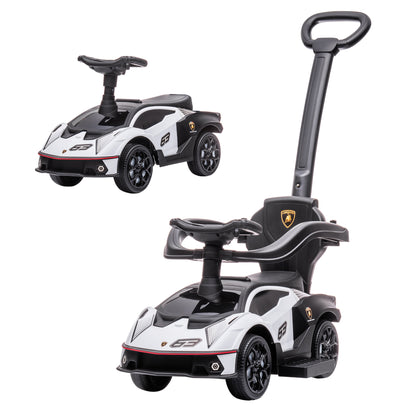2 in 1 Lamborghini Essenza SCV12 Push Along Car for Kids 12-36 Months Walker Pusher with Horn Removable Push Handle and Safety Guardrail 86.5x40x89.5 cm White and Black