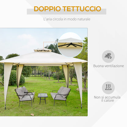 3.5x3.5x2.7 m Metal and Polyester Garden Gazebo in Beige with Double Roof
