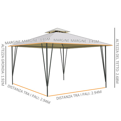 3.5x3.5x2.7 m Metal and Polyester Garden Gazebo in Beige with Double Roof