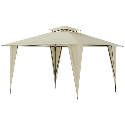 3.5x3.5x2.7 m Metal and Polyester Garden Gazebo in Beige with Double Roof
