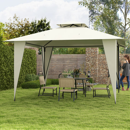3.5x3.5x2.7 m Metal and Polyester Garden Gazebo in Beige with Double Roof