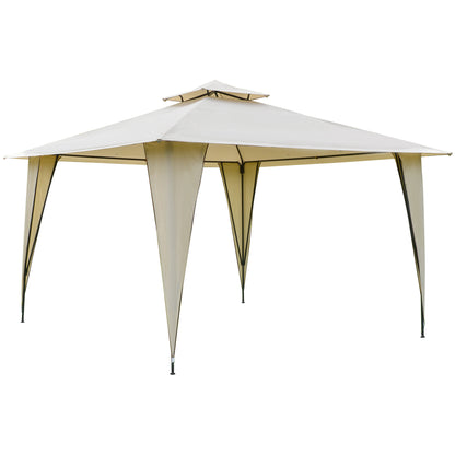 3.5x3.5x2.7 m Metal and Polyester Garden Gazebo in Beige with Double Roof