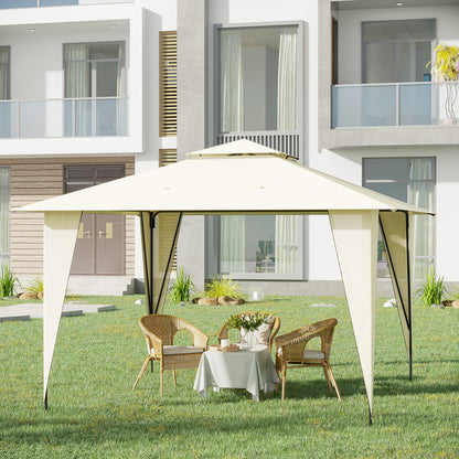 3.5x3.5x2.7 m Metal and Polyester Garden Gazebo in Beige with Double Roof