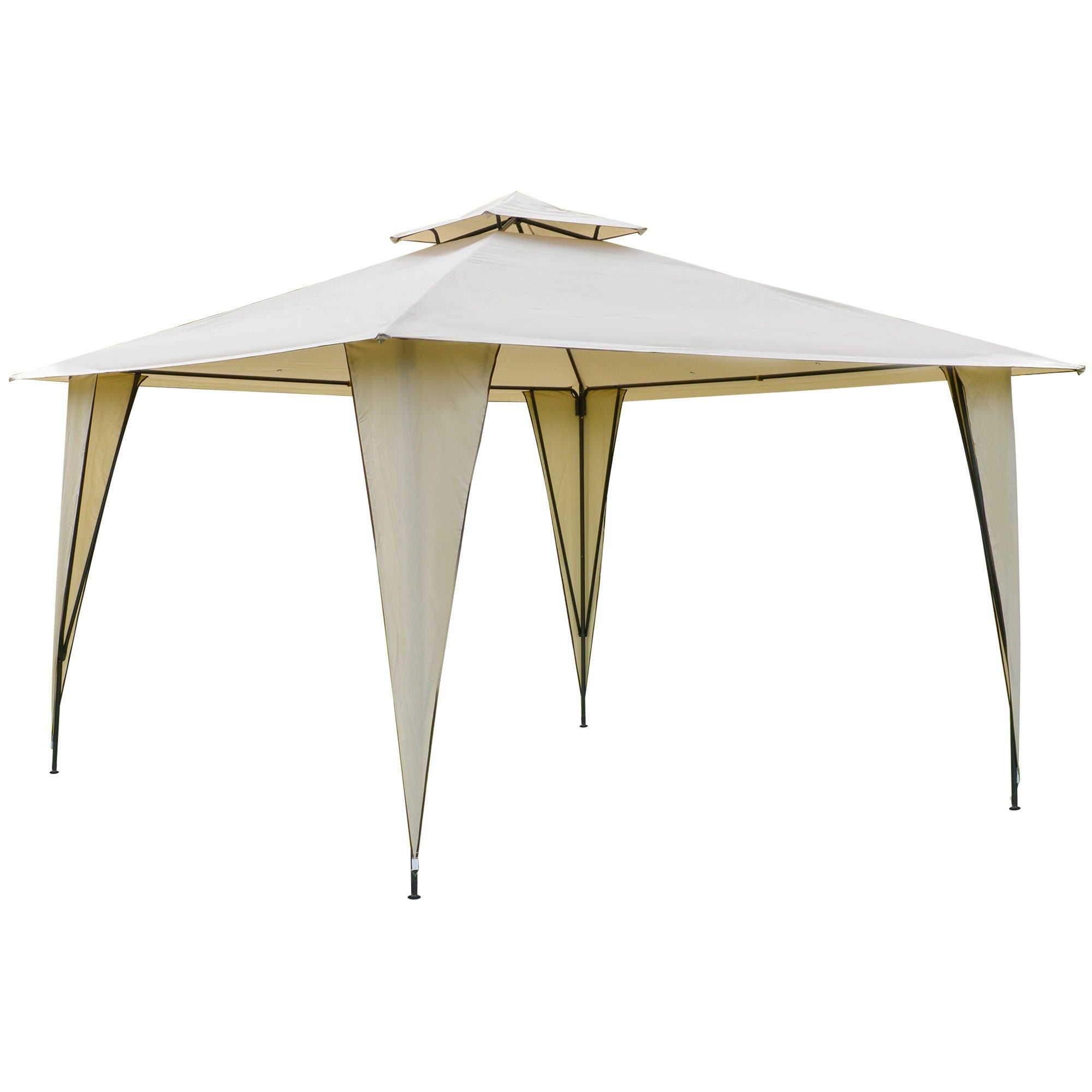 3.5x3.5x2.7 m Metal and Polyester Garden Gazebo in Beige with Double Roof