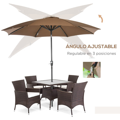 Garden Umbrella Ø300x252 cm Patio Sunshade with Crank Tilted Roof and 8 Metal Ribs for Outdoor Brown
