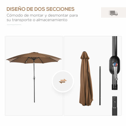 Garden Umbrella Ø300x252 cm Patio Sunshade with Crank Tilted Roof and 8 Metal Ribs for Outdoor Brown