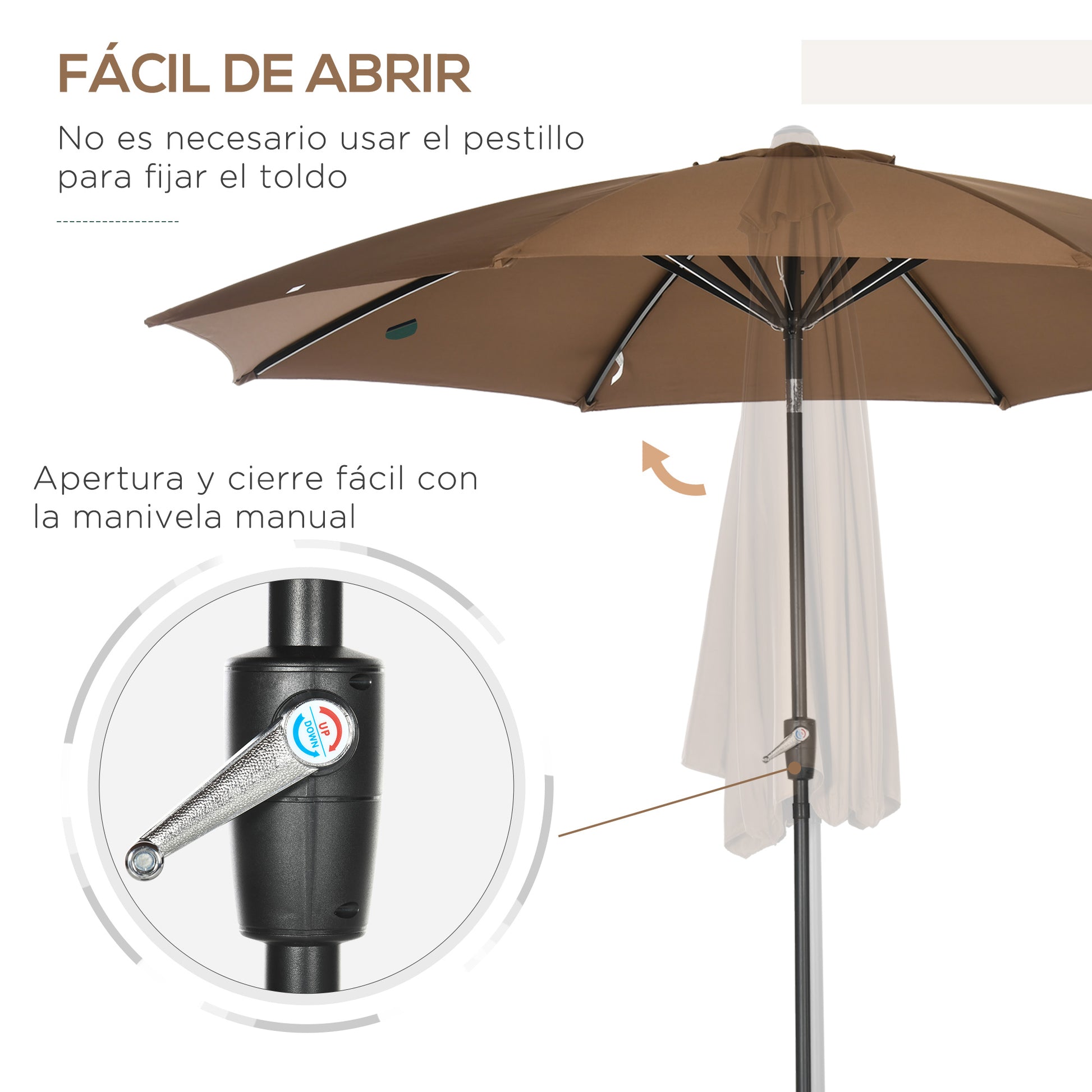 Garden Umbrella Ø300x252 cm Patio Sunshade with Crank Tilted Roof and 8 Metal Ribs for Outdoor Brown
