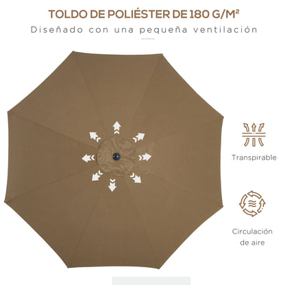 Garden Umbrella Ø300x252 cm Patio Sunshade with Crank Tilted Roof and 8 Metal Ribs for Outdoor Brown