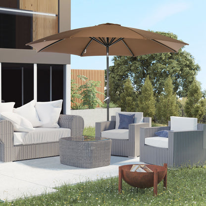 Garden Umbrella Ø300x252 cm Patio Sunshade with Crank Tilted Roof and 8 Metal Ribs for Outdoor Brown