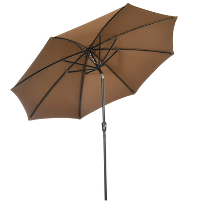 Garden Umbrella Ø300x252 cm Patio Sunshade with Crank Tilted Roof and 8 Metal Ribs for Outdoor Brown
