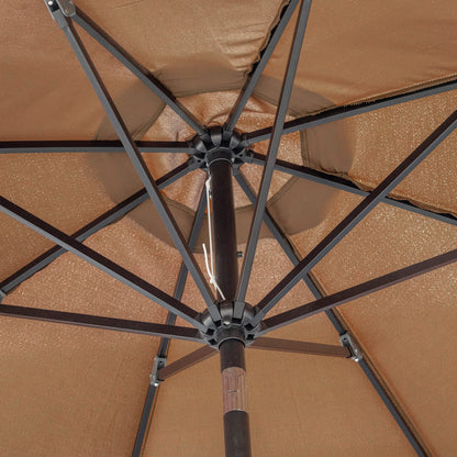 Garden Umbrella Ø300x252 cm Patio Sunshade with Crank Tilted Roof and 8 Metal Ribs for Outdoor Brown