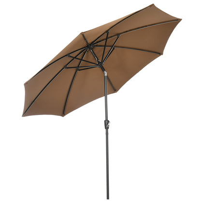 Garden Umbrella Ø300x252 cm Patio Sunshade with Crank Tilted Roof and 8 Metal Ribs for Outdoor Brown