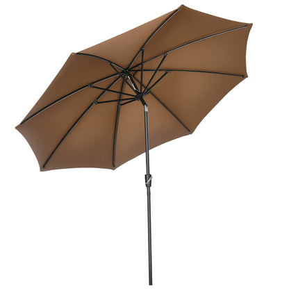 Garden Umbrella Ø300x252 cm Patio Sunshade with Crank Tilted Roof and 8 Metal Ribs for Outdoor Brown