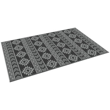 Outdoor Rug Durable Weatherproof Indoor-Outdoor Rug with Geometric Design, Flat Weave Outdoor Rug for Balcony Garden Patio Bathroom Hallway Kitchen 182 x 274 cm Black+Gray