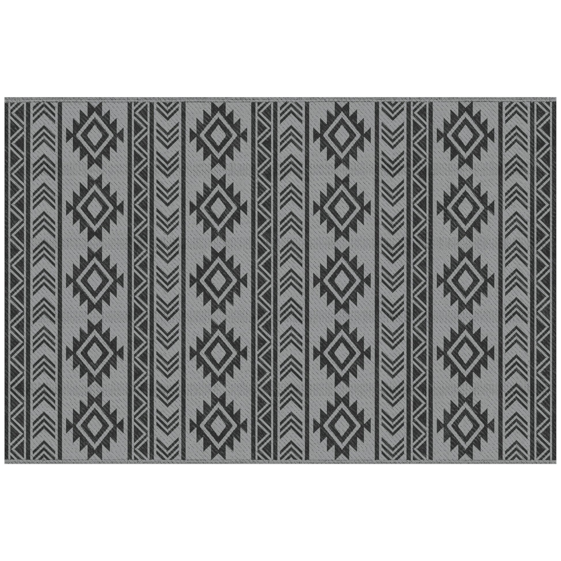Outdoor Rug Durable Weatherproof Indoor-Outdoor Rug with Geometric Design, Flat Weave Outdoor Rug for Balcony Garden Patio Bathroom Hallway Kitchen 182 x 274 cm Black+Gray