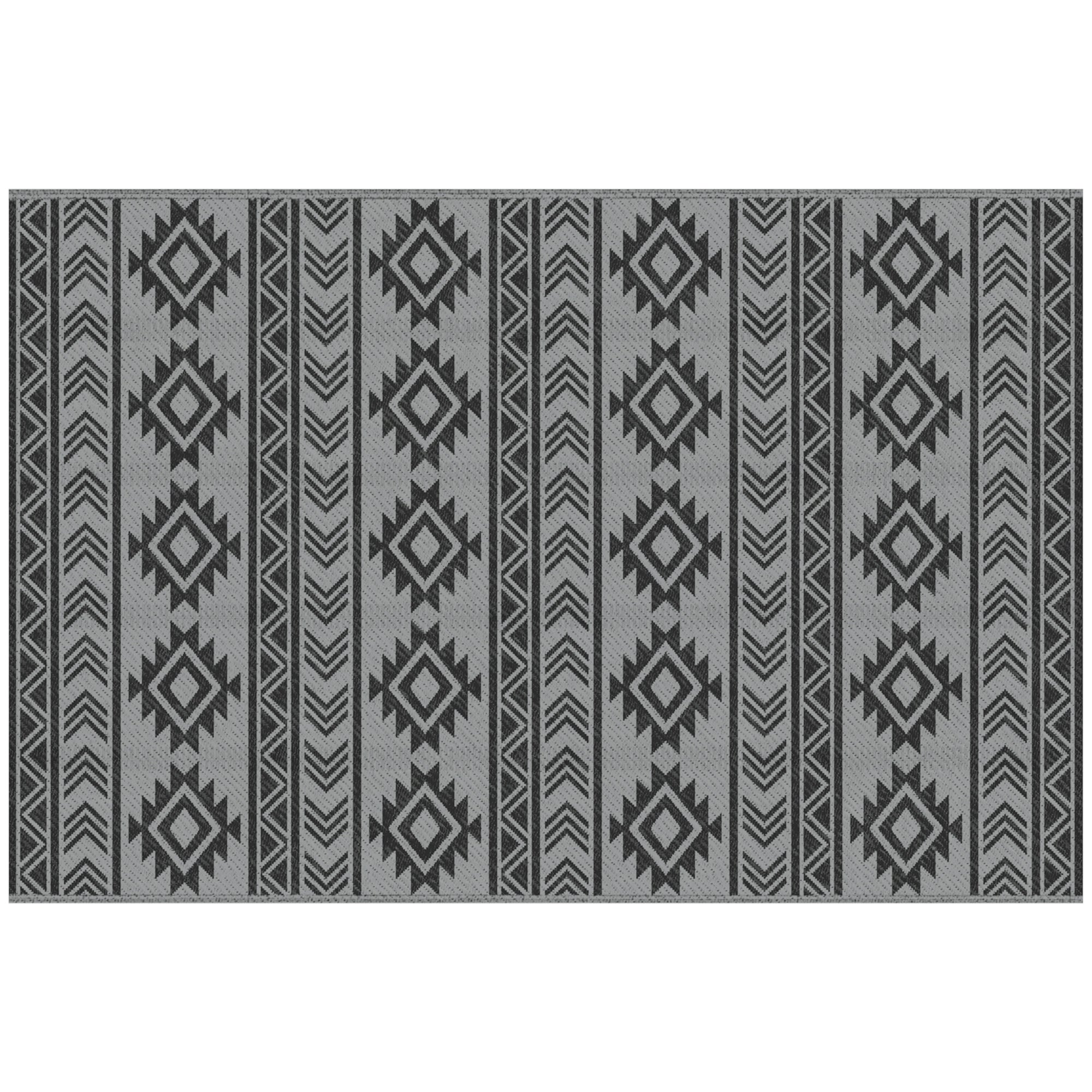 Outdoor Rug Durable Weatherproof Indoor-Outdoor Rug with Geometric Design, Flat Weave Outdoor Rug for Balcony Garden Patio Bathroom Hallway Kitchen 182 x 274 cm Black+Gray