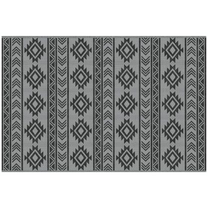 Outdoor Rug Durable Weatherproof Indoor-Outdoor Rug with Geometric Design, Flat Weave Outdoor Rug for Balcony Garden Patio Bathroom Hallway Kitchen 182 x 274 cm Black+Gray