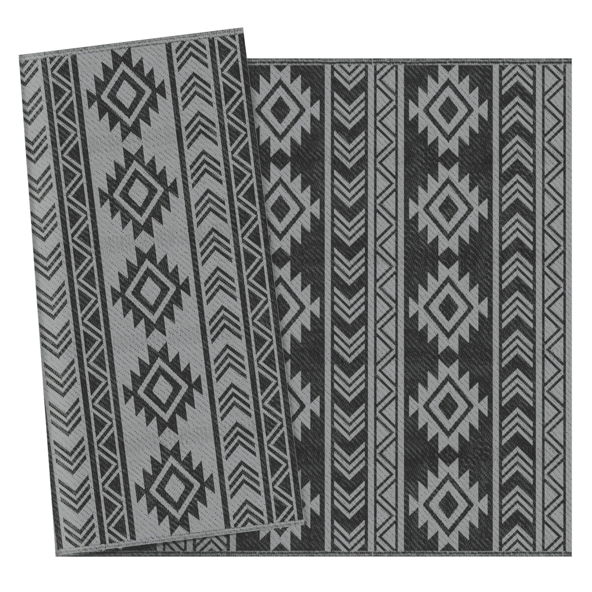 Outdoor Rug Durable Weatherproof Indoor-Outdoor Rug with Geometric Design, Flat Weave Outdoor Rug for Balcony Garden Patio Bathroom Hallway Kitchen 182 x 274 cm Black+Gray