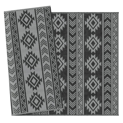 Outdoor Rug Durable Weatherproof Indoor-Outdoor Rug with Geometric Design, Flat Weave Outdoor Rug for Balcony Garden Patio Bathroom Hallway Kitchen 182 x 274 cm Black+Gray