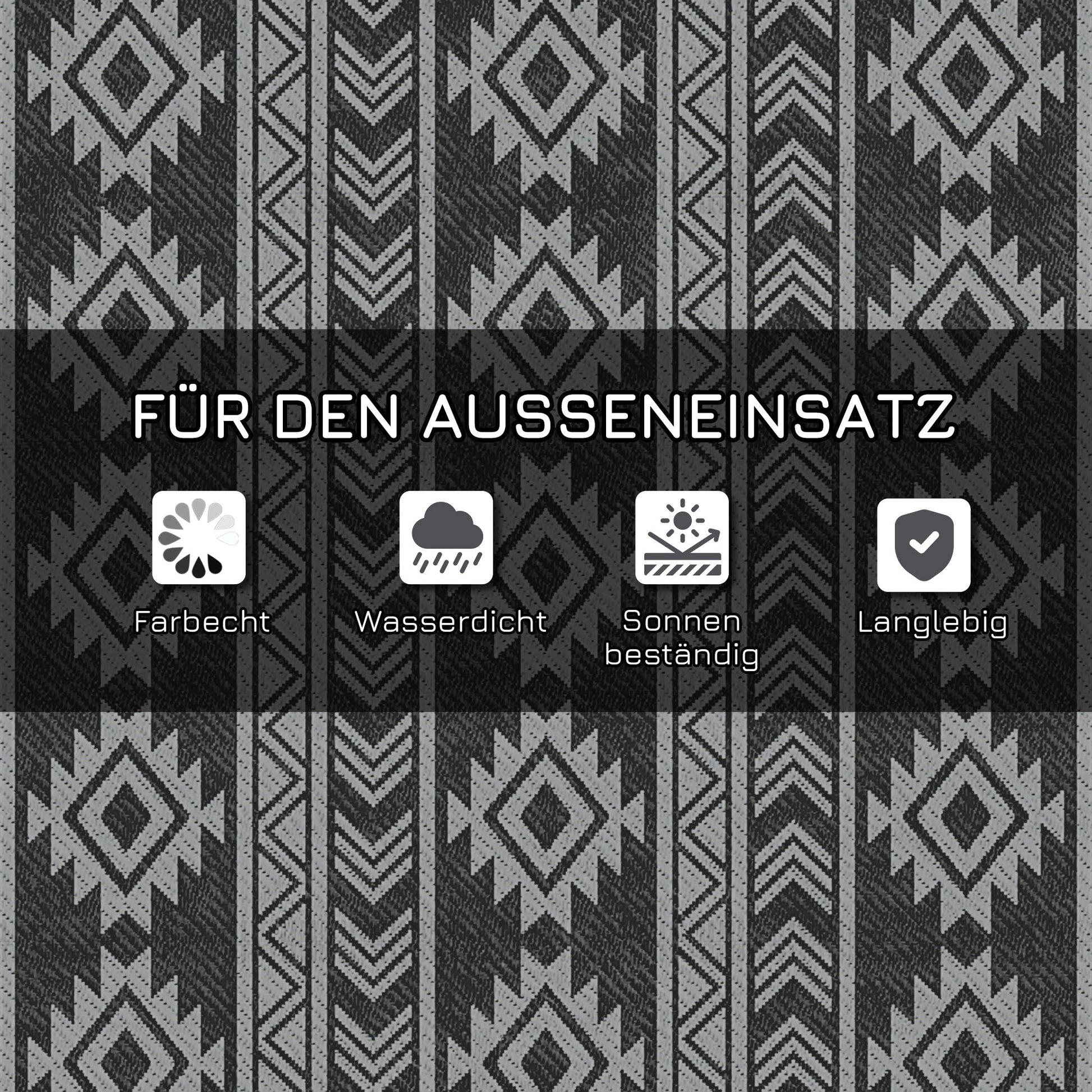 Outdoor Rug Durable Weatherproof Indoor-Outdoor Rug with Geometric Design, Flat Weave Outdoor Rug for Balcony Garden Patio Bathroom Hallway Kitchen 182 x 274 cm Black+Gray