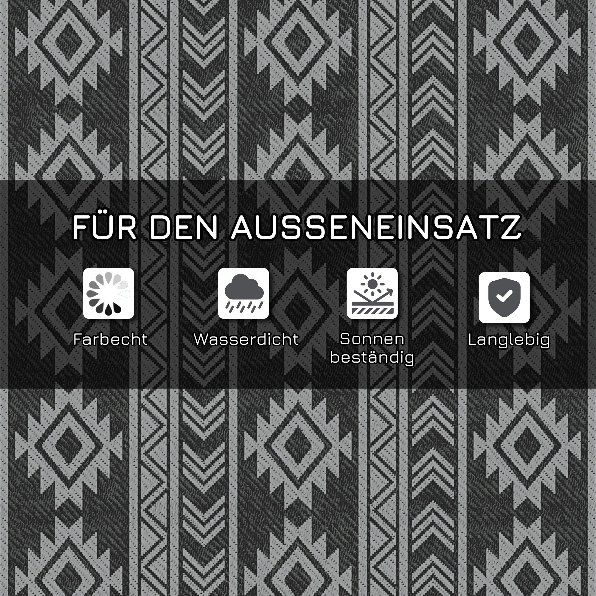 Outdoor Rug Durable Weatherproof Indoor-Outdoor Rug with Geometric Design, Flat Weave Outdoor Rug for Balcony Garden Patio Bathroom Hallway Kitchen 182 x 274 cm Black+Gray