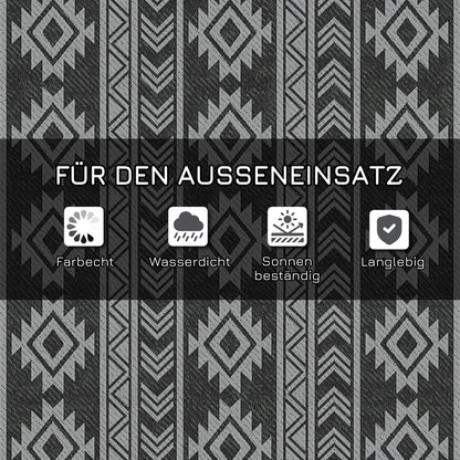 Outdoor Rug Durable Weatherproof Indoor-Outdoor Rug with Geometric Design, Flat Weave Outdoor Rug for Balcony Garden Patio Bathroom Hallway Kitchen 182 x 274 cm Black+Gray
