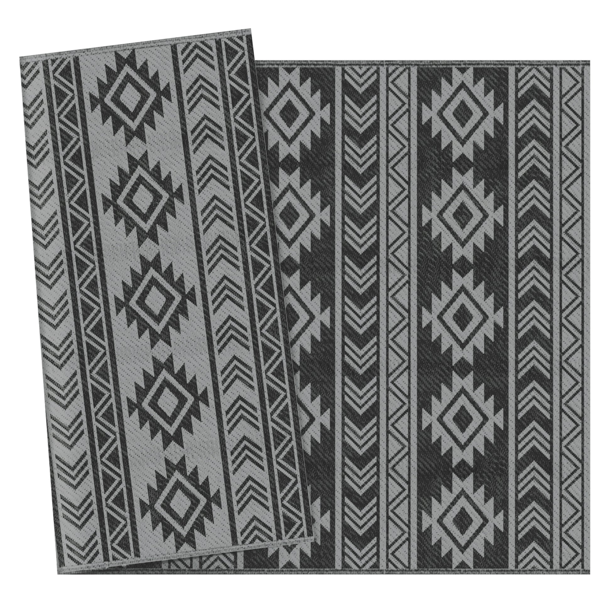 Outdoor Rug Durable Weatherproof Indoor-Outdoor Rug with Geometric Design, Flat Weave Outdoor Rug for Balcony Garden Patio Bathroom Hallway Kitchen 182 x 274 cm Black+Gray