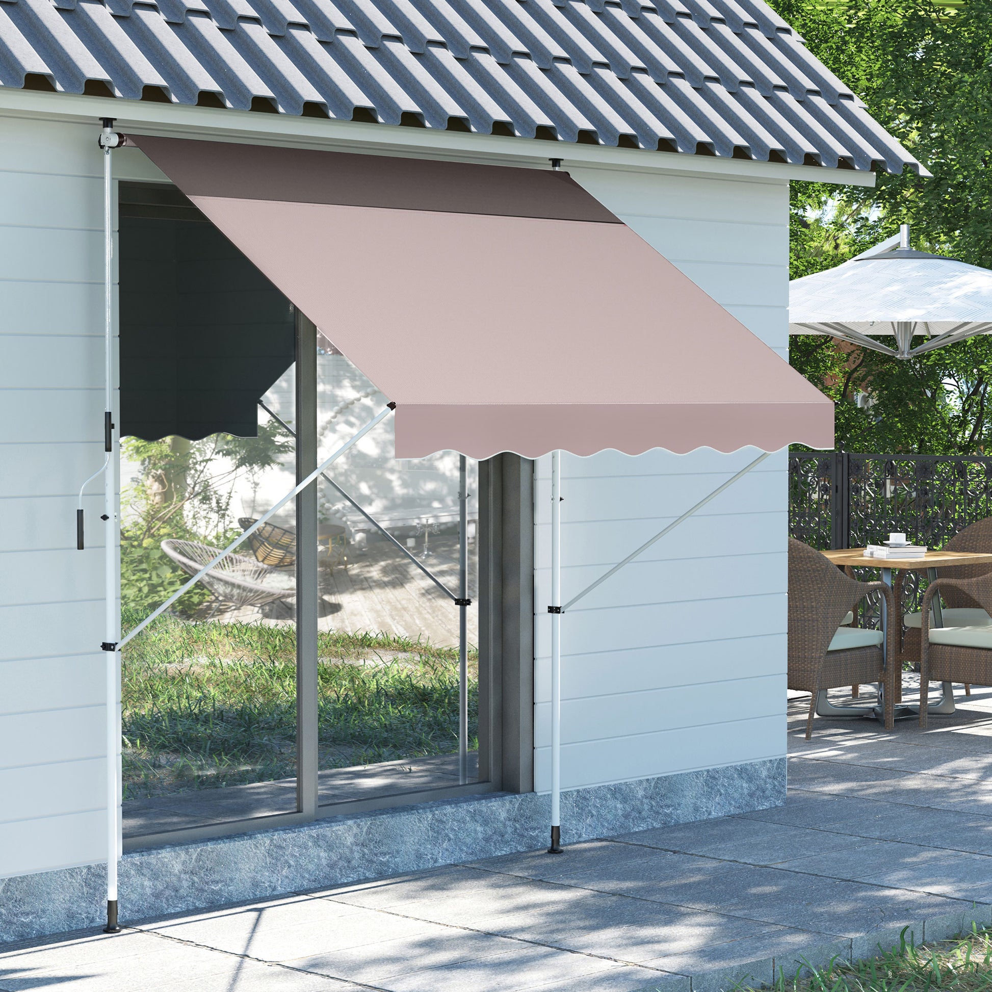 Clamp Awning with Hand Crank Adjustable Height Articulated Arm Awning Dirt-Repellent, Weather-Resistant Balcony Awning 150cm Wide Patio Awning for Patio Balcony Veranda Cream White