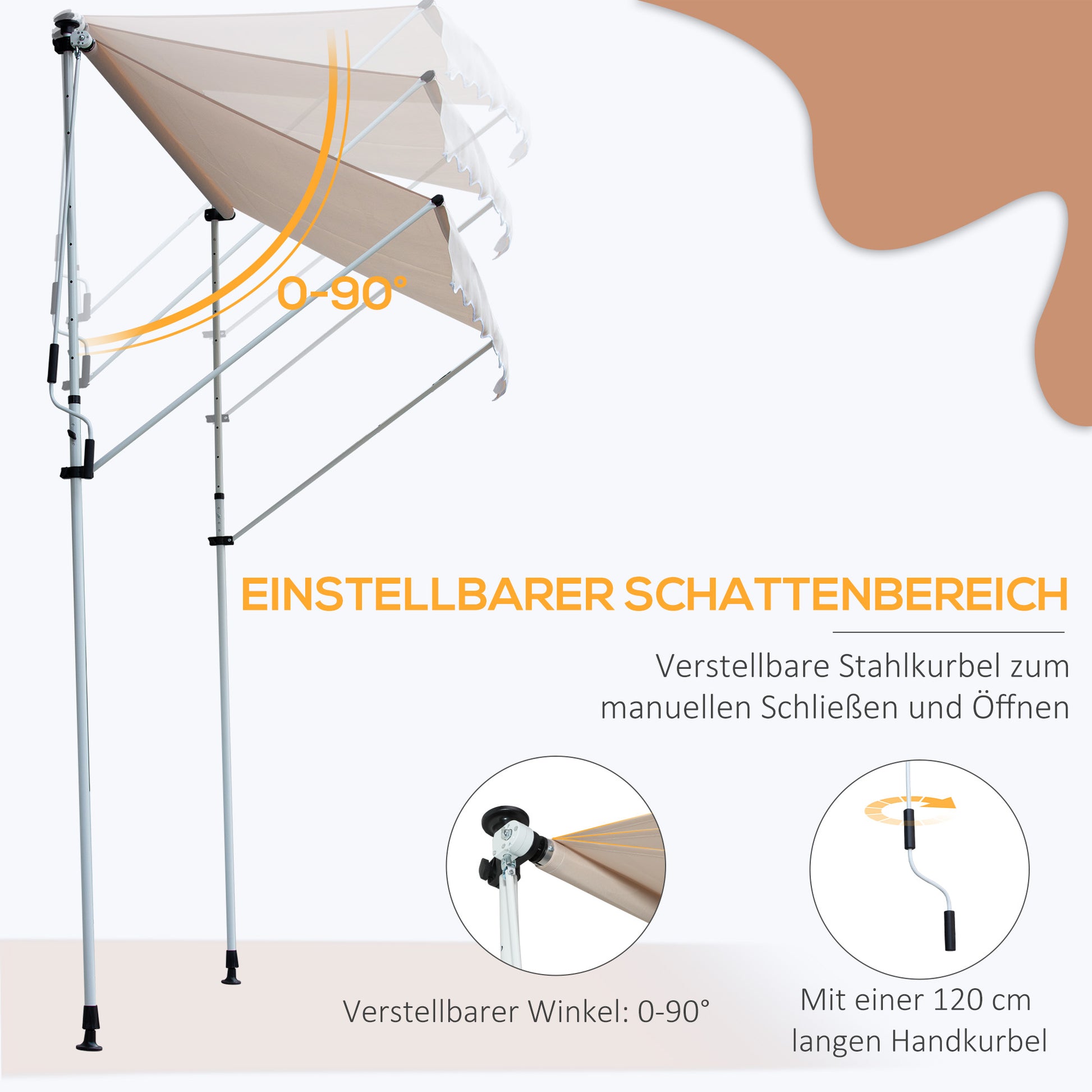 Clamp Awning with Hand Crank Adjustable Height Articulated Arm Awning Dirt-Repellent, Weather-Resistant Balcony Awning 150cm Wide Patio Awning for Patio Balcony Veranda Cream White