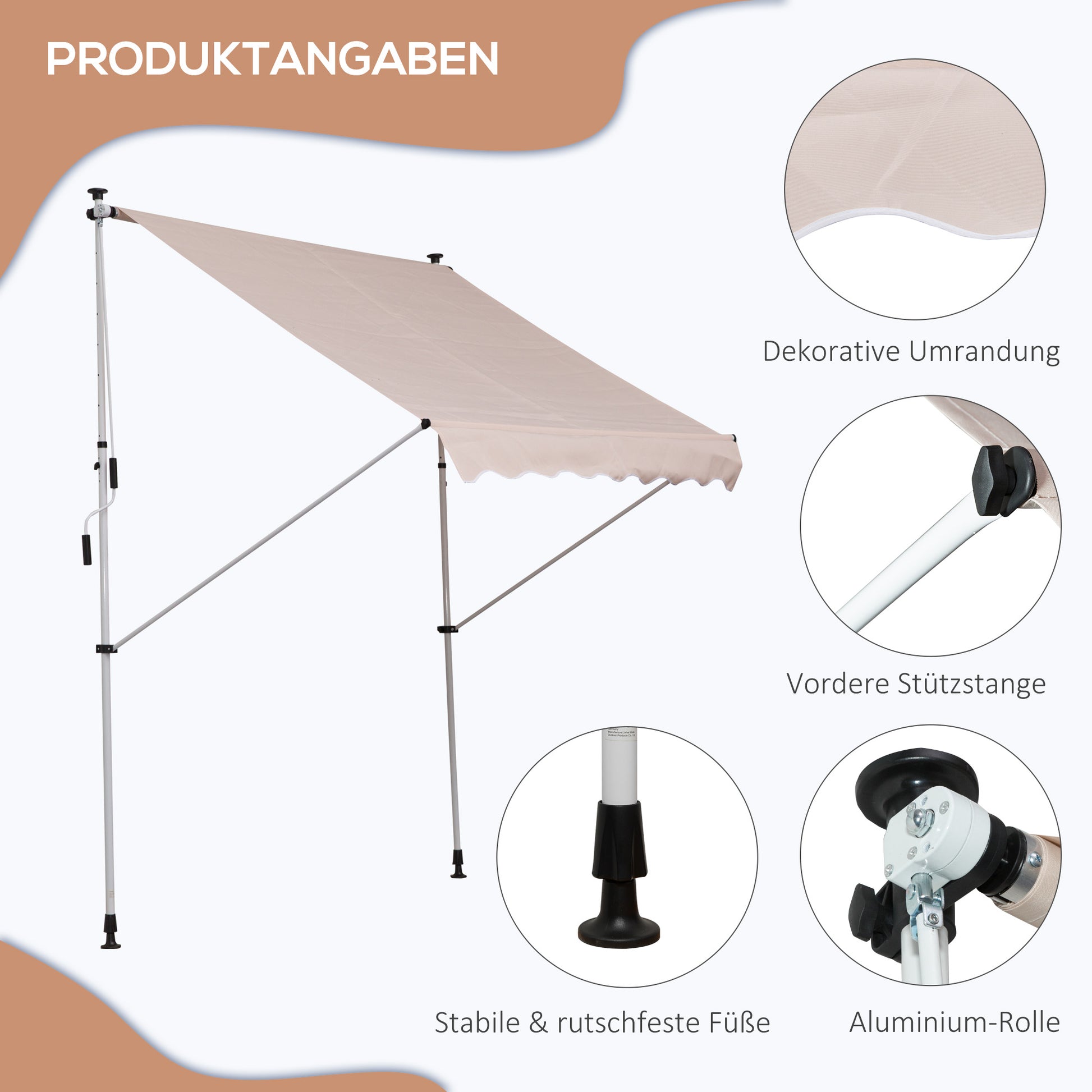 Clamp Awning with Hand Crank Adjustable Height Articulated Arm Awning Dirt-Repellent, Weather-Resistant Balcony Awning 150cm Wide Patio Awning for Patio Balcony Veranda Cream White