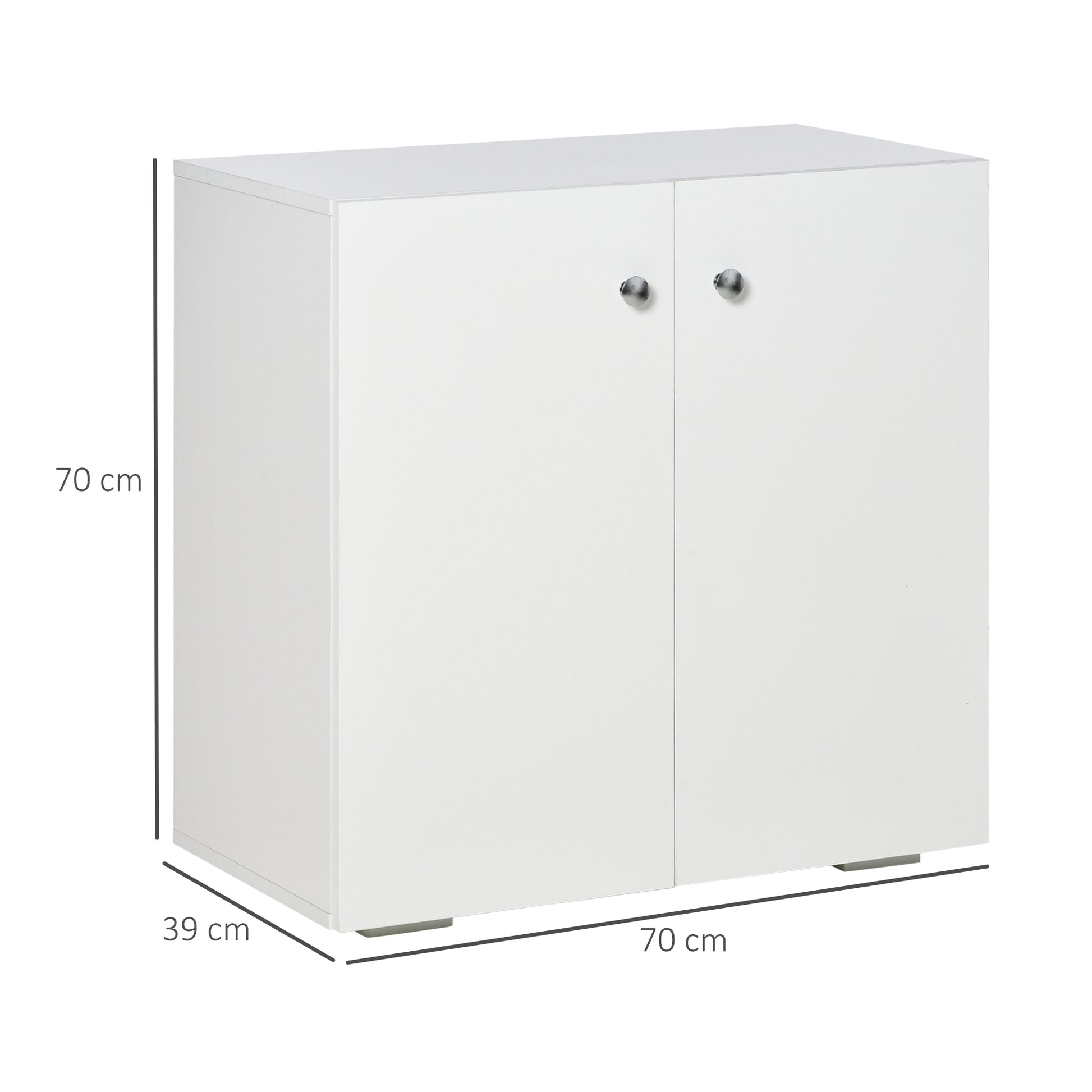 Living Room Sideboard with 2 Doors Auxiliary Cabinet with 2 Shelves for Books Clothes Toys Modern Style 70x39x70 cm White