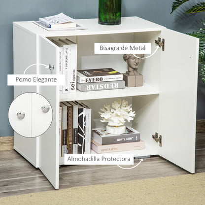 Living Room Sideboard with 2 Doors Auxiliary Cabinet with 2 Shelves for Books Clothes Toys Modern Style 70x39x70 cm White