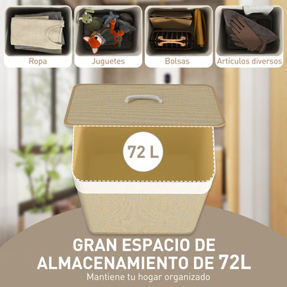 Laundry Basket with Lid 72L Bamboo Laundry Hamper with Removable Interior Bag and Handles for Laundry Room Bedroom 40x30x60 cm Natural