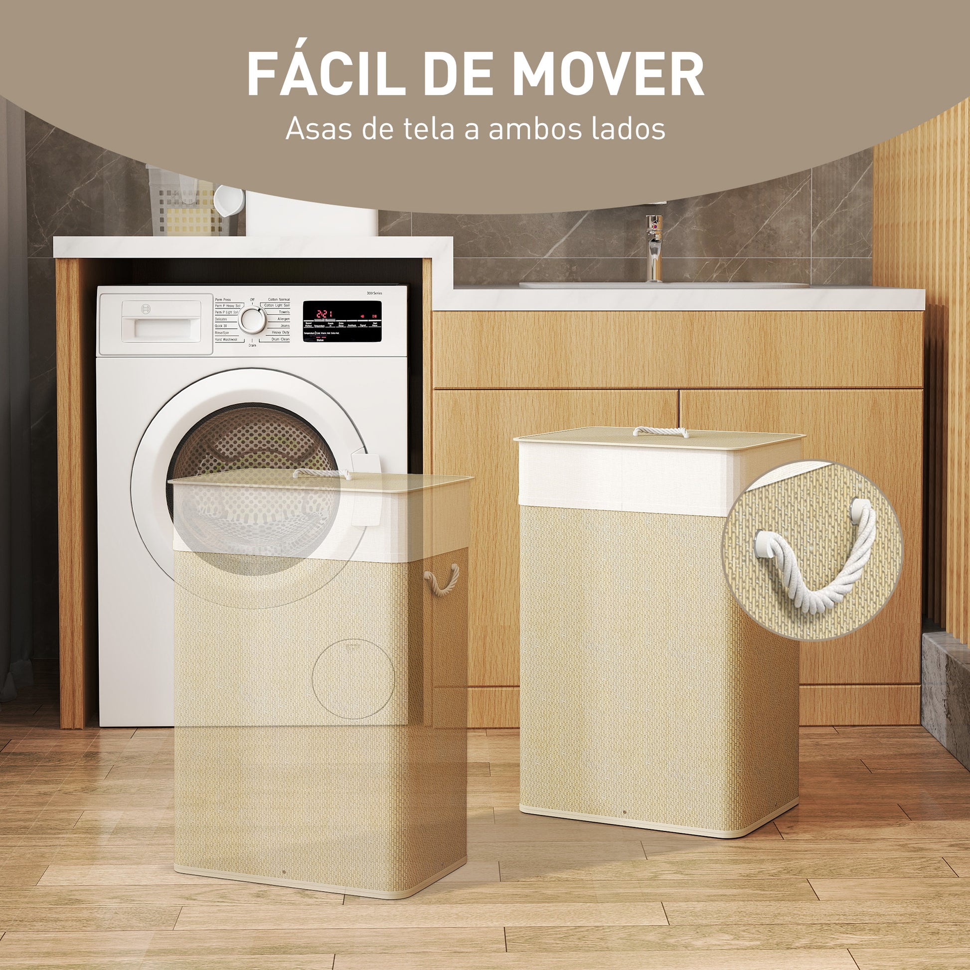 Laundry Basket with Lid 72L Bamboo Laundry Hamper with Removable Interior Bag and Handles for Laundry Room Bedroom 40x30x60 cm Natural