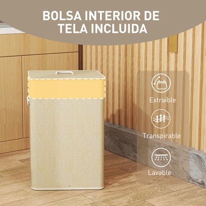 Laundry Basket with Lid 72L Bamboo Laundry Hamper with Removable Interior Bag and Handles for Laundry Room Bedroom 40x30x60 cm Natural