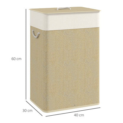 Laundry Basket with Lid 72L Bamboo Laundry Hamper with Removable Interior Bag and Handles for Laundry Room Bedroom 40x30x60 cm Natural