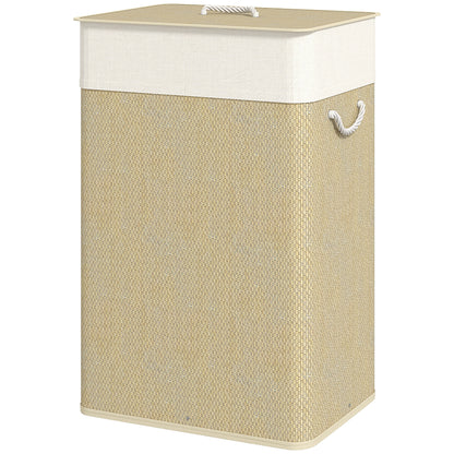 Laundry Basket with Lid 72L Bamboo Laundry Hamper with Removable Interior Bag and Handles for Laundry Room Bedroom 40x30x60 cm Natural