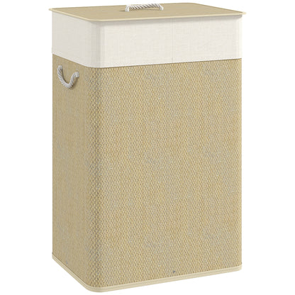 Laundry Basket with Lid 72L Bamboo Laundry Hamper with Removable Interior Bag and Handles for Laundry Room Bedroom 40x30x60 cm Natural